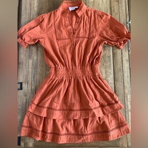 THE TARA SHIRT DRESS BY THE SHIRT ROCHELLE BEHRENS, BURNT ORANGE, SZ SM & MD